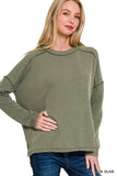 Textured line raw edge boat neck long sleeve top