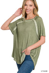 Zenana Washed Short Sleeve Boat Neck Top w/ Hem