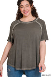 Zenana Washed Short Sleeve Boat Neck Top w/ Hem (curvy)