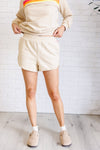 Retro Rainbow Shorts Set in Tan