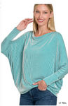 RIBBED COWL NECK DOLMAN SLEEVE TOP