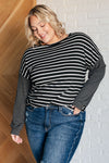 Super Clever Patchwork Striped Top in Black