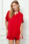 Curvy Textured Drop Shoulder w/Collar TOP