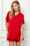 Curvy Textured Drop Shoulder w/Collar TOP