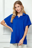 Curvy Textured Drop Shoulder w/Collar TOP