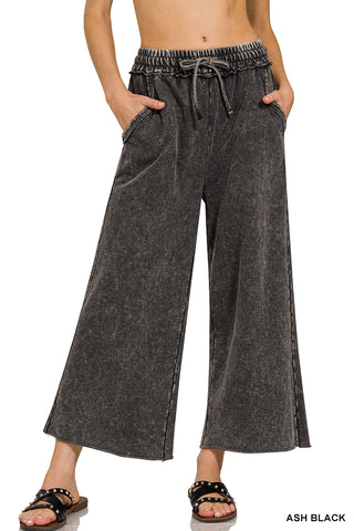 WASHED FRENCH TERRY PALAZZO PANTS WITH POCKETS