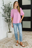 Textured Balloon Sleeve Blouse in Pink