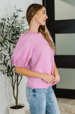 Textured Balloon Sleeve Blouse in Pink