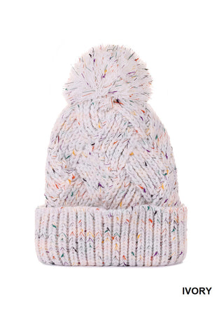 Speckled pom pom beanie