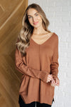 V-Neck Front Seam Sweater in Deep Camel