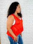 V-Neck Ruffled Peplum in Spicy Orange