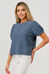 ROUND NECK PUFFY S/S CLOUDY KNIT TOP