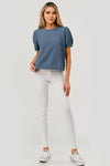 ROUND NECK PUFFY S/S CLOUDY KNIT TOP