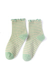 CHECK PLAID PATTERN RUFFLE CREW SOCKS FOR WOMENS