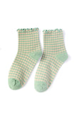 CHECK PLAID PATTERN RUFFLE CREW SOCKS FOR WOMENS
