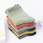 CHECK PLAID PATTERN RUFFLE CREW SOCKS FOR WOMENS