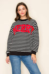 "MERRY" STRIPE L/S GRAPHIC SWEATSHIRT