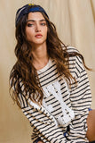 TEXAS Graphic Textured Stripe Sweatshirt Top