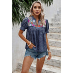 Floral Puff Sleeve Loose Fit Ruffle Blouse