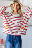 Winter Striped with Floral Patches Sweatshirt