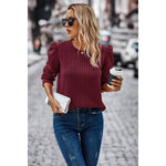 Solid Crewneck Twist Texture Loose Pullover