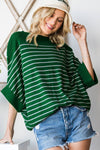 Viscose Roll Up Half Sleeve Boat Neck Striped Sweater