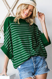 Viscose Roll Up Half Sleeve Boat Neck Striped Sweater