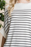 Viscose Roll Up Half Sleeve Boat Neck Striped Sweater