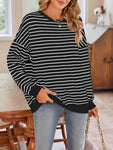 Lovelet Striped Round Neck Long Sleeve Sweatshirt