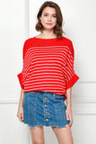 Viscose Roll Up Half Sleeve Boat Neck Striped Sweater