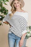 Viscose Roll Up Half Sleeve Boat Neck Striped Sweater