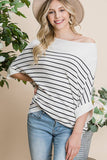 Viscose Roll Up Half Sleeve Boat Neck Striped Sweater