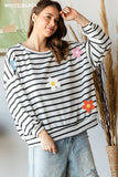 Winter Striped with Floral Patches Sweatshirt