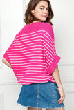 Viscose Roll Up Half Sleeve Boat Neck Striped Sweater