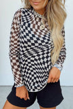 Checker Mesh Long Sleeve Top