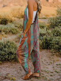 Double Take Printed V-Neck Sleeveless Jumpsuit