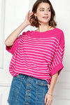 Viscose Roll Up Half Sleeve Boat Neck Striped Sweater