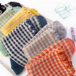 CHECK PLAID PATTERN RUFFLE CREW SOCKS FOR WOMENS