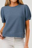 ROUND NECK PUFFY S/S CLOUDY KNIT TOP