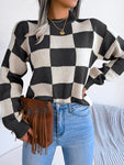 Checkered Mock Neck Long Sleeve Sweater