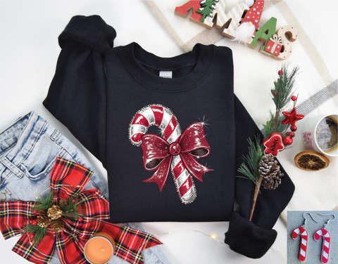 Candy Cane on Black Sweatshirt