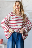 Winter Striped with Floral Patches Sweatshirt