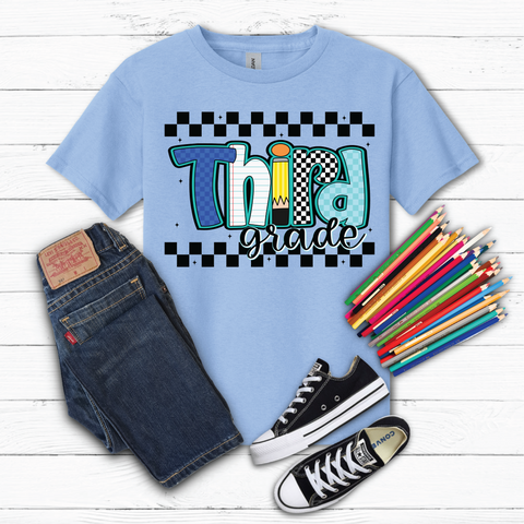 Boys Checkered 3rd Grade Back to School Graphic Tee