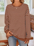 Lovelet Striped Round Neck Long Sleeve Sweatshirt
