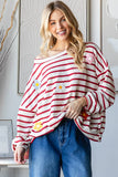 Winter Striped with Floral Patches Sweatshirt