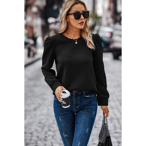 Solid Crewneck Twist Texture Loose Pullover