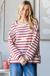 Winter Striped with Floral Patches Sweatshirt