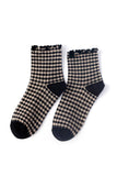 CHECK PLAID PATTERN RUFFLE CREW SOCKS FOR WOMENS
