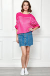 Viscose Roll Up Half Sleeve Boat Neck Striped Sweater