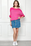 Viscose Roll Up Half Sleeve Boat Neck Striped Sweater